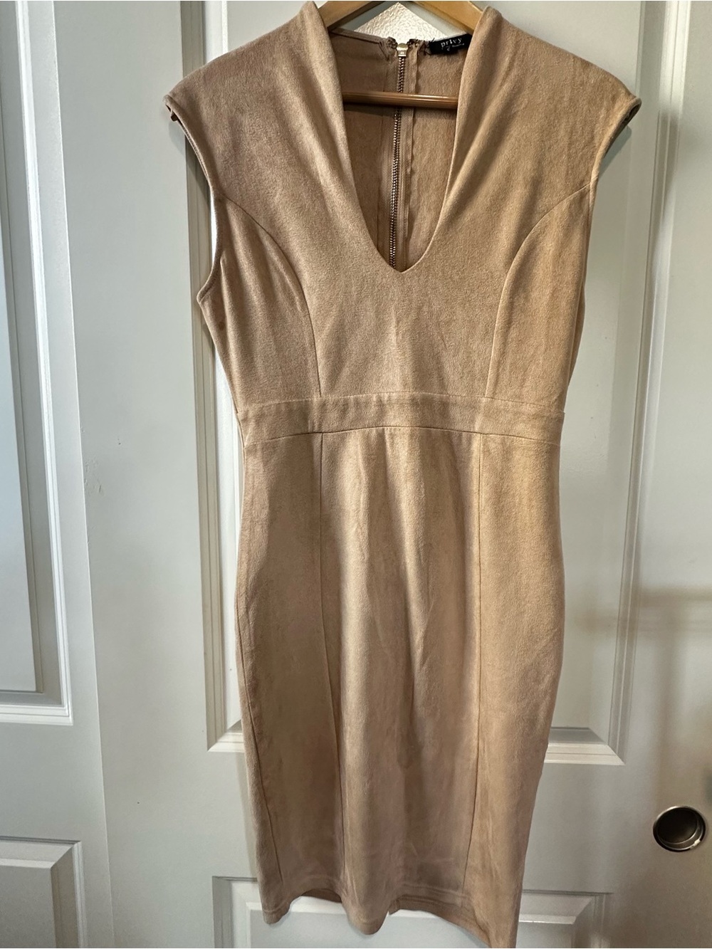 privy Sleeveless V-Neck Dress in Beige Taupe